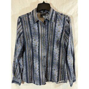 Erika Women's Small Long Sleeve Blue Floral Striped Blouse